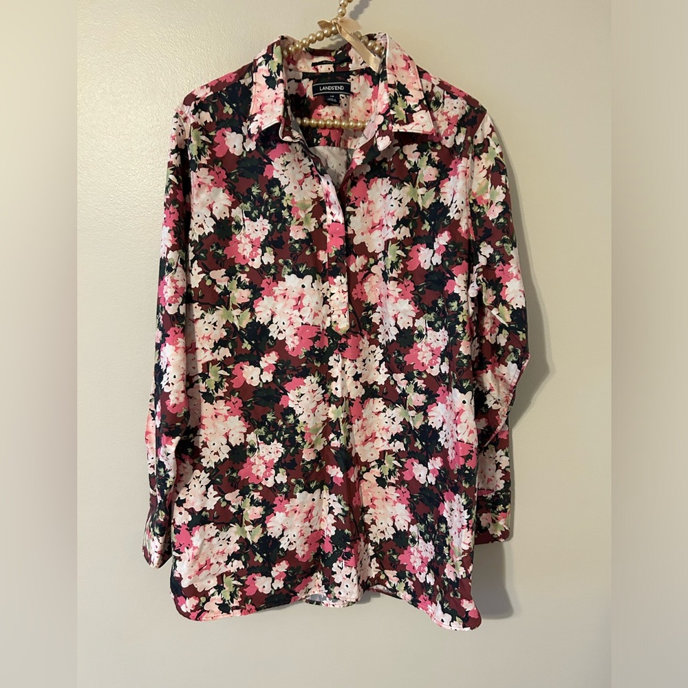 Lands End Womens Floral Blouse Size 16